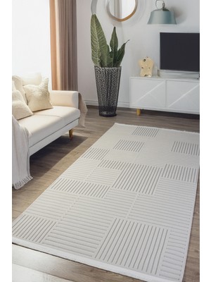 Santiva Home Ekru Beyaz Sisal Bukle Dokuma Hasır Makine Salon Oturma Çocuk Odası Yolluk Dokuma Makine Halısı