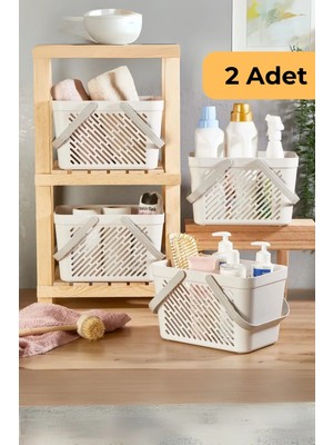 PremiumPort Çift Kulplu Çok Amaçlı Sepet, 2'li Set, Beyaz, Pratik ve Şık Organizatör