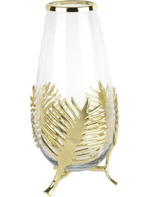 Mikasa Moor Gold Metal Yapraklı Cam Vazo 15X35CM