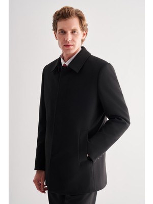 İmza Siyah Kaşe Bebe Yaka Kapitoneli Astar Comfort Fit Rahat Kesim Klasik Kaban 1008245261