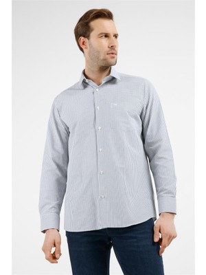 İmza Beyaz - Siyah Kareli Desen Sert Yaka Uzun Kol Cepli Comfort Fit Pamuklu Gömlek 1004255209