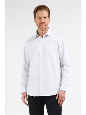 İmza Optik Beyaz Kendinden Desenli Sert Yaka Uzun Kol Cepli Comfort Fit Pamuklu Gömlek 1004255227