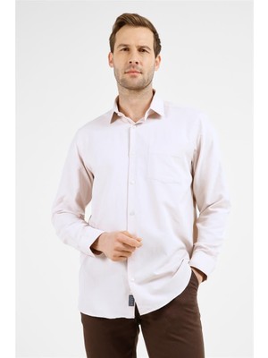 İmza Koyu Bej Sert Yaka Uzun Kol Cepli Comfort Fit Pamuklu Gömlek 1004255285