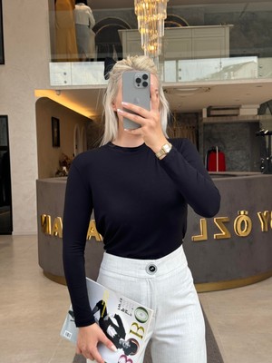 By Özlem Yazan Uzun Kollu Basic Yumuşak Dokulu Kadın Body