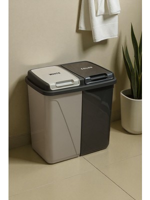 PremiumPort Iki Bölmeli 90 Litre Büyük Çamaşır Sepeti, Pratik ve Şık Depolama