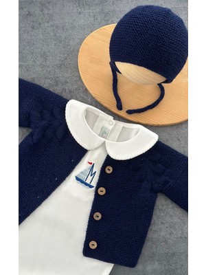 Florije Baby Triko Ajurlu Bebek Hırka ve Şapka Seti