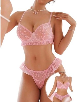 Çiçek Desenli Dantel Detaylı Sütyen ve Külot Seti | Çift Tokalı, Seksi Rastgele Baskılı, Yumuşak ve Rahat Kadın Tasarımı