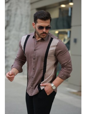 Etiler Collection Erkek Şerit Detaylı Uzun Kollu Pamuklu Keten Gömlek