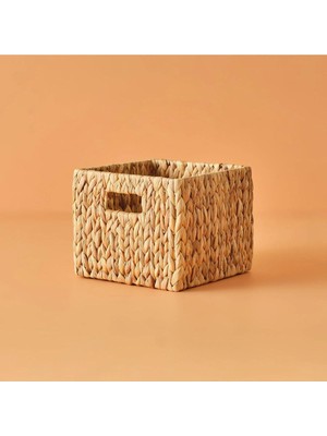 PremiumPort Doğal Hasır Kare Örgülü Sepet, 24X24X20 Cm, Şık ve Işlevsel