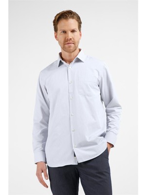 İmza Ekru-Siyah Çizgili Desen Sert Yaka Uzun Kol Cepli Comfort Fit Pamuklu Gömlek 1004255276