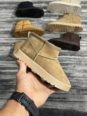 Zubiy Kız Çocuk Bebek Siyah Ultra Mini Süet Bot Içi Kürklü Kışlık Taban Ug Bot