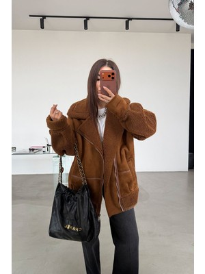 Özge Özgenç Içi Kürklü Süet Biker Mont