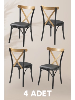 MyMassa Tonet Sandalye - Deri Kumaş - Metal Iskelet - Mutfak Sandalyesi - Salon Sandalyesi ( 4 Adet )