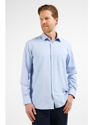 İmza Koyu Mavi Kendinden Desenli Sert Yaka Uzun Kol Cepli Comfort Fit Pamuklu Gömlek 1004255225