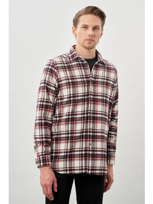 İmza Siyah Yünlü Ekose Desen Yumuşak Yaka Cepsiz Uzun Kol Casual Comfort Fit Gömlek 1004245227