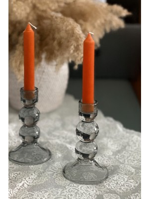 Artnest Turuncu Şamdan Mumu, Turuncu Mum 2 li Set, Özel Günler, Dekoratif Mumlar, Hediyelik, Yılbaşı