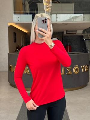 By Özlem Yazan Uzun Kollu Basic Pamuk Penye Kadın Body