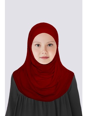 Betül Akbay Kız Çocuk Pratik Başörtü Pamuklu Meryem Model Bordo
