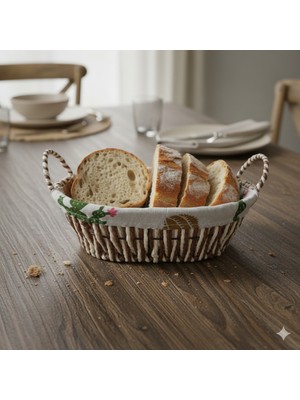 Kaktüs Desenli Kumaş Kaplamalı Hasır Kulplu Dekoratif Sepet 27X16 cm