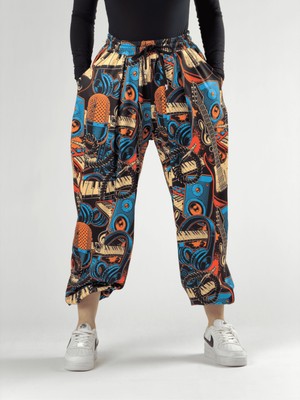 Cocopelli Müzik Desenli Kadın Pileli Jogger Pantolon COC2753