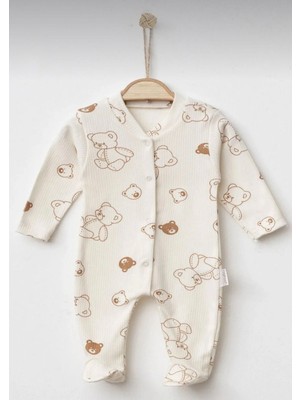 Unisex Bebek Ayıcık Temalı Temalı Çıtçıtlı Patikli Tulum Yenidoğan Bebek Kıyafeti 0-3-6 Ay