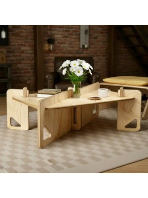 Praktura Craft Doğal Ahşap Orta Sehpa, 60 x 80 Doğal Ahşap Orta Sehpa Kontrplak