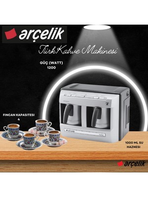 Arçelik K 3170 70.yıl Otomatik Türk Kahve Makinesi 4 Fincan Kapasitesi Gümüş Renk Modern Tasarım