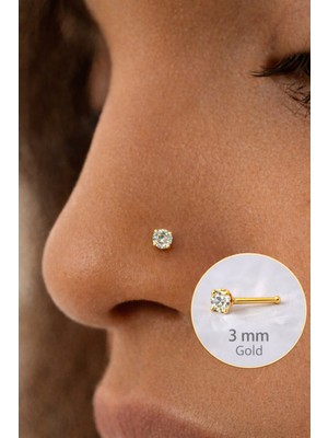 Sacce Scarves & Accessories 316 L Çelik 3 mm Tektaş Hızma Burun Piercingi Gold Renk