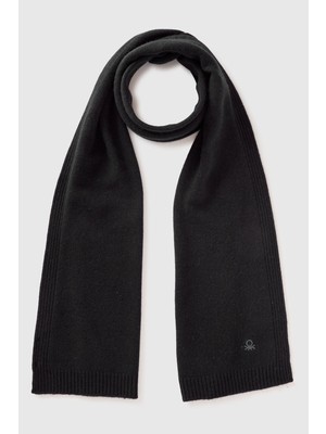 United Colors Of Benetton Siyah Kadın / Kız Kdn_yün ve Kaşmir Karışımlı Logo Detaylı Ribanalı Atkı Model Kodu: ( 122HDU01O700)