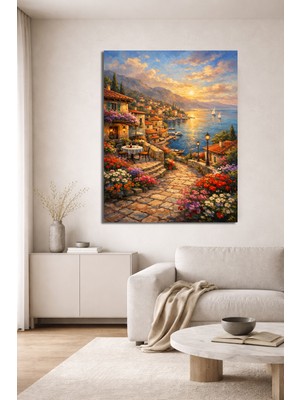 Akdeniz Köyünde Günbatımı Kanvas Tablo