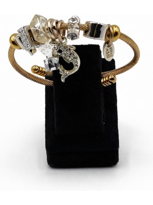 Pangu Balık Figürlü, Kristal Taşlı Altın Renk Çelik Charm Bileklik