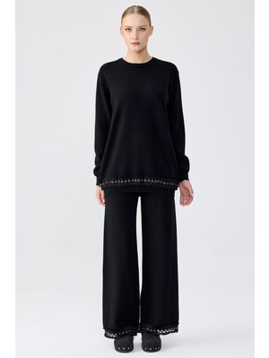 Tığ TKM.22011.1KUŞ Gözü Aksesuarlı Pantolonlu Triko Takım #11-25#