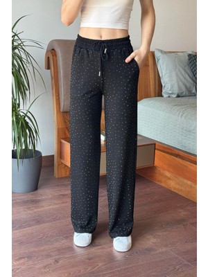 Feville Kadın Siyah Taşlı Eşofman Altı