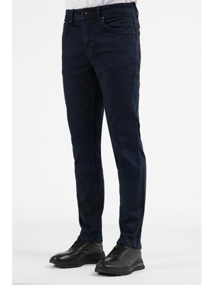 İmza Lacivert Gabardin 5 Cep Düz Paça Casual Slim Fit Pamuklu Denim Pantolon 1023255165