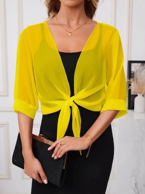 Pilelistore- Kadın Truvakar Kollu Önden Bağlamalı Kısa Şifon Bolero Ceket