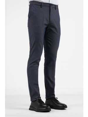 İmza Koyu Lacivert Yan Cep Düz Paça Pamuklu Slim Fit Chino Casual Pantolon 1003255164