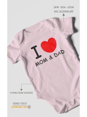 Morivo Kids I Love Mom And Dad Baskılı Bebek Zıbını – Çıtçıtlı Body | %100 Pamuk Kısa Kol