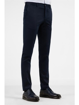 İmza Koyu Lacivert Yan Cep Casual Slim Fit Pamuklu Chino Pantolon 1003255172