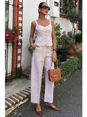 Etiler Collection Kalın Askılı Bluz Pantolon Keten Takım 10187