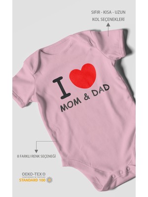Morivo Kids I Love Mom And Dad Baskılı Bebek Zıbını – Çıtçıtlı Body | %100 Pamuk Kısa Kol