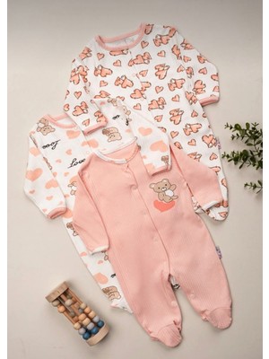 Kız Bebek 3 Adet %100 Pamuklu Patikli Tulum Seti 3-6-9 Ay