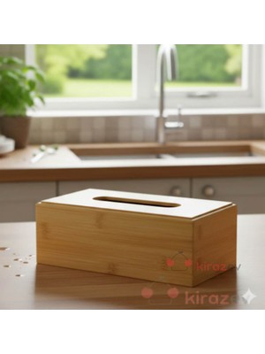Kirazev Bambu Dikdörtgen Peçetelik, Masaüstü Peçete Kutusu, Bambu Kağıt Mendil Kutusu