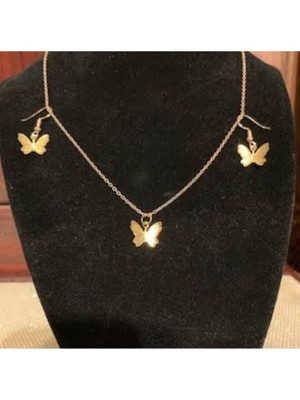 Shiklik 2'li Zarif Kelebekli Zincir Model Kadın Takı Seti Kolye, Küpe
