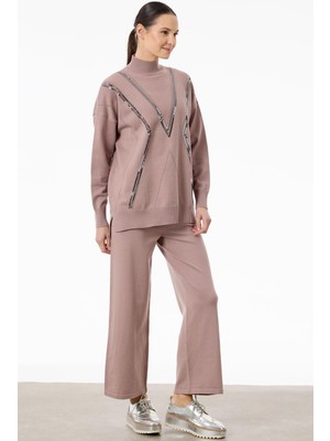 Tığ TKM.21751.1ŞERİT Payet Detaylı Pantolonlu Triko Takım #11-25#