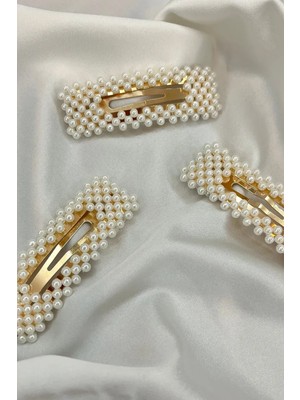 Gampus 8 Adet Beyaz Incili Çıtçıt Toka, 8'li Inci Yan Toka Seti Zarif Boncuklu Çıtçıt Toka Set