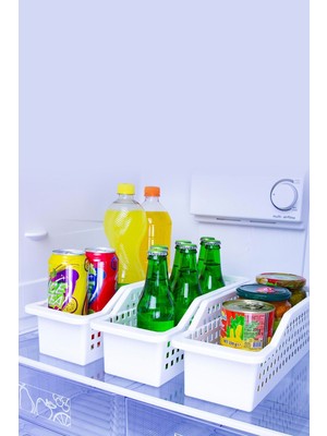 PremiumPort Buzdolabı Düzenleyici Sepet Seti, 4'lü Beyaz Organizatör