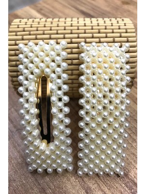 Gampus 2'li Incili Saç Tokası Çıt Çıt Toka Dikdörtgen, Incili Yan Toka