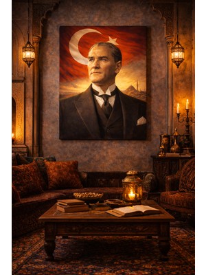 Atatürk Portresi ve Türk Bayrağı Kanvas Tablo