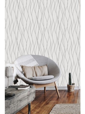 Dalgalı Desen Altın / Gümüş Detaylı Modern 5.2m² Silinebilir Nonwoven Duvar Kağıdı