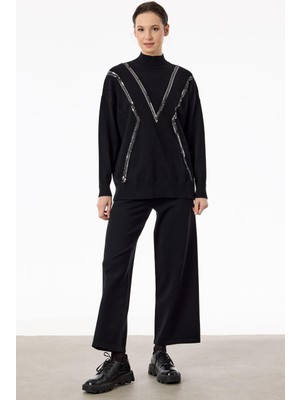 Tığ TKM.21751.1ŞERİT Payet Detaylı Pantolonlu Triko Takım #11-25#